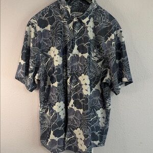 Tommy Bahama Navy and White Floral Men's Vacation Hawaiian Style Shirt Size XL
